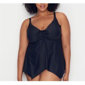 Birdsong Plus Size 18W Black Eco Onyx Sharkbite Underwire Tankini Swim Top Solid